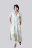 Light Cyan Color Mal Cotton Ethnic Print Shirt Style Long Kurti With Bottom