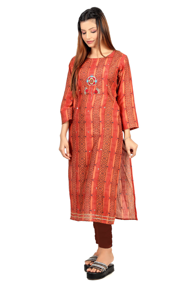 Artistic Red Color Modal Dot Print Full Slevees Simple Kurti