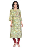 Alluring Green Color Modal Floral Print Round Neck Fancy Kurti