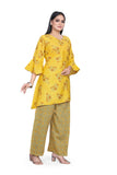 Yellow Sentosa Modal Print Angarkha Style A Line Kurta With Floral Print Bottam