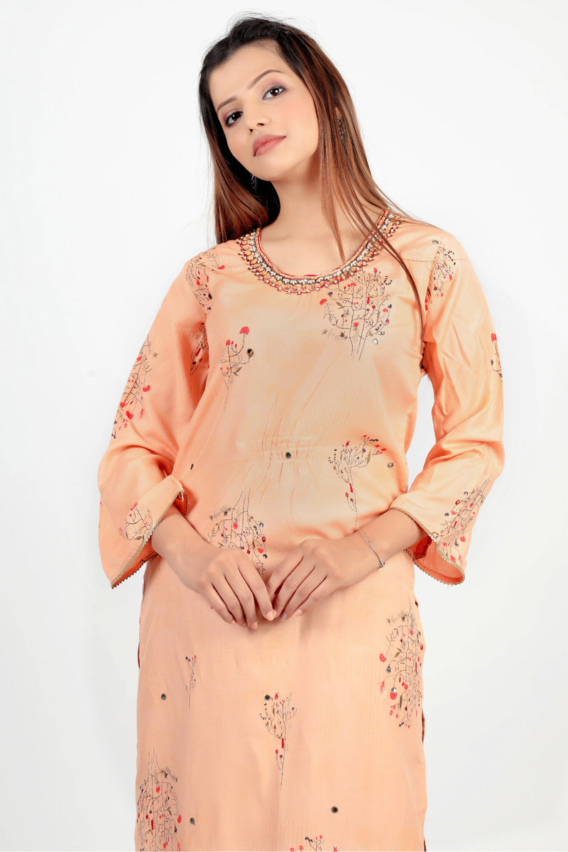 Beautiful Cotton-Satin Kurti with bell sleeves and fine detailing. | Sleeves  designs for dresses, Designs for dresses, Cotton kurti designs