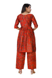 Red Modal Foil Print V Neck Kurti With Floral Print Palazzo