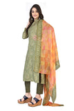 Olive Green Color Cotton Printed Kurti With Dupatta